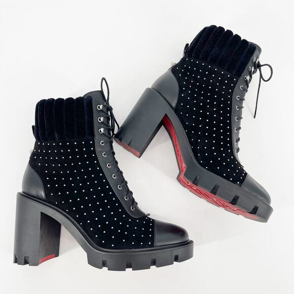 Christian Louboutin Black Dakita Lug 70 Studded Round Toe Combat Boot EU 38 - Picture 3 of 11